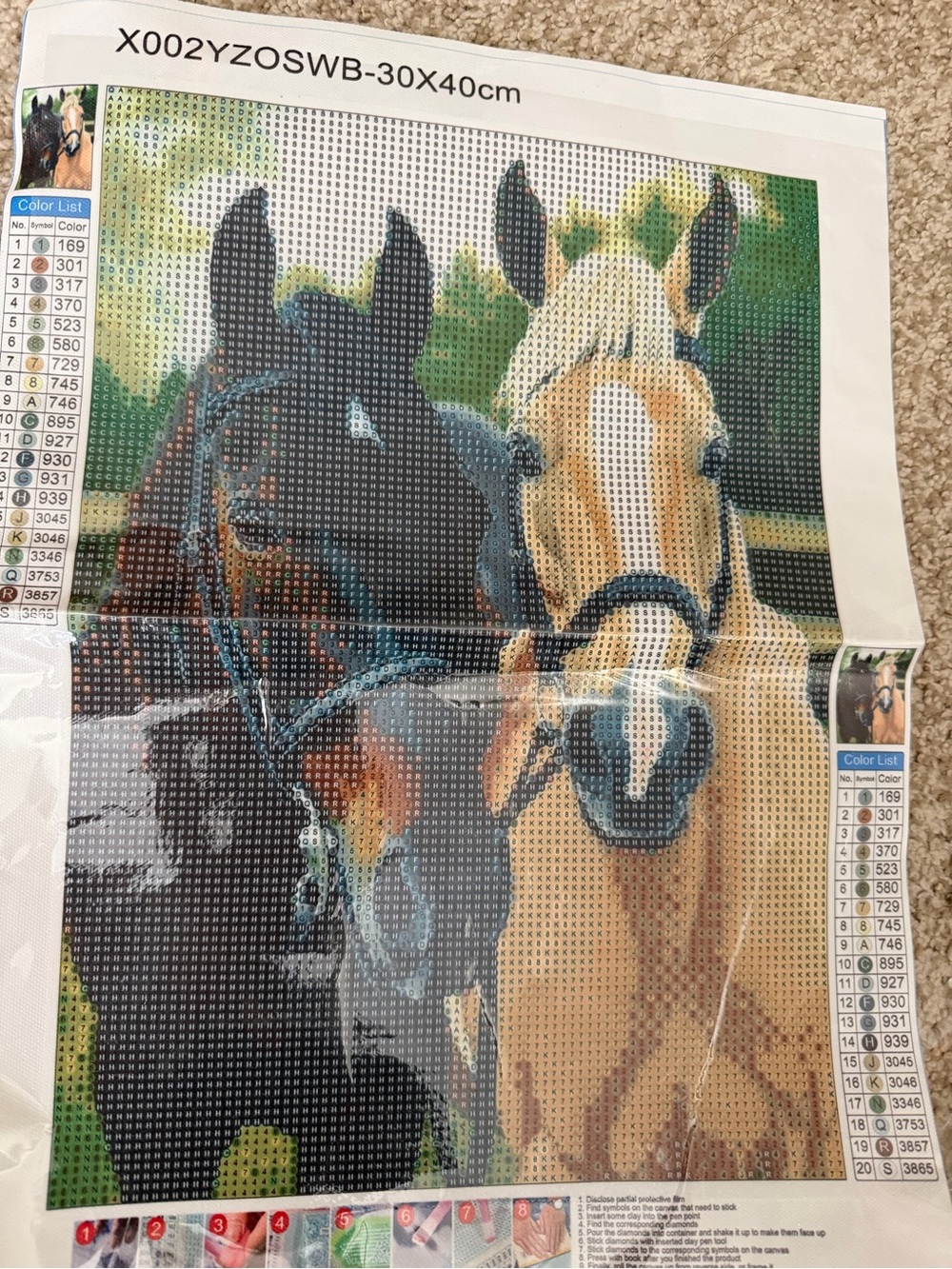 Horses Canvas Wall Art - Pair of Horses in Brown and Black diamond kit 30x40 cm